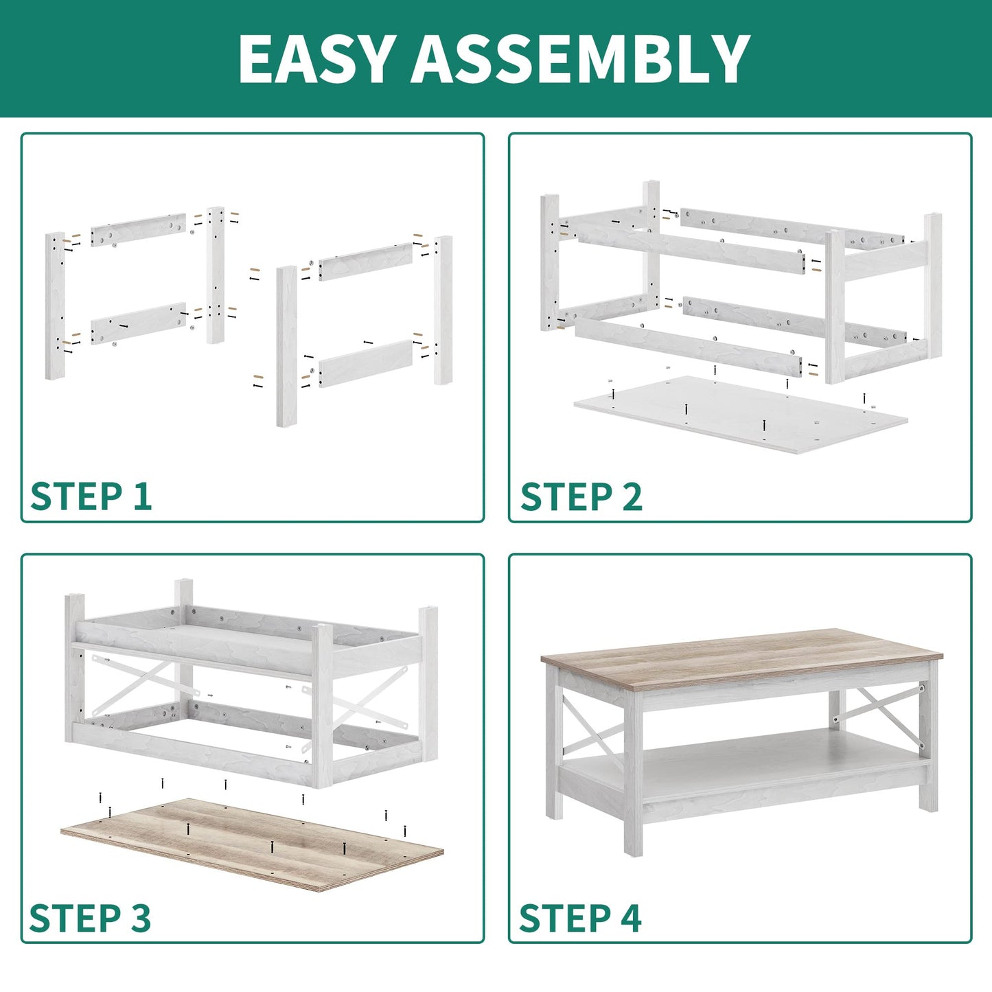 YITAHOME Coffee Table for Living Room,Modern Farmhouse Coffee Table with Storage,2-Tier Center Table for Living Room Wood Living Room Table Accent Cocktail with Sturdy Frame,Grey Wash - WoodArtSupply