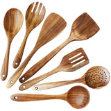 Wooden Spoons for Cooking, ADLORYEA Wood Kitchen Utensils Set, Natural Teak Wooden Cooking Utensils set for Nonstick Cookware, 7-Piece Sturdy Eco-friendly and Healthy Wooden Spatula for Cooking ADLORYEA