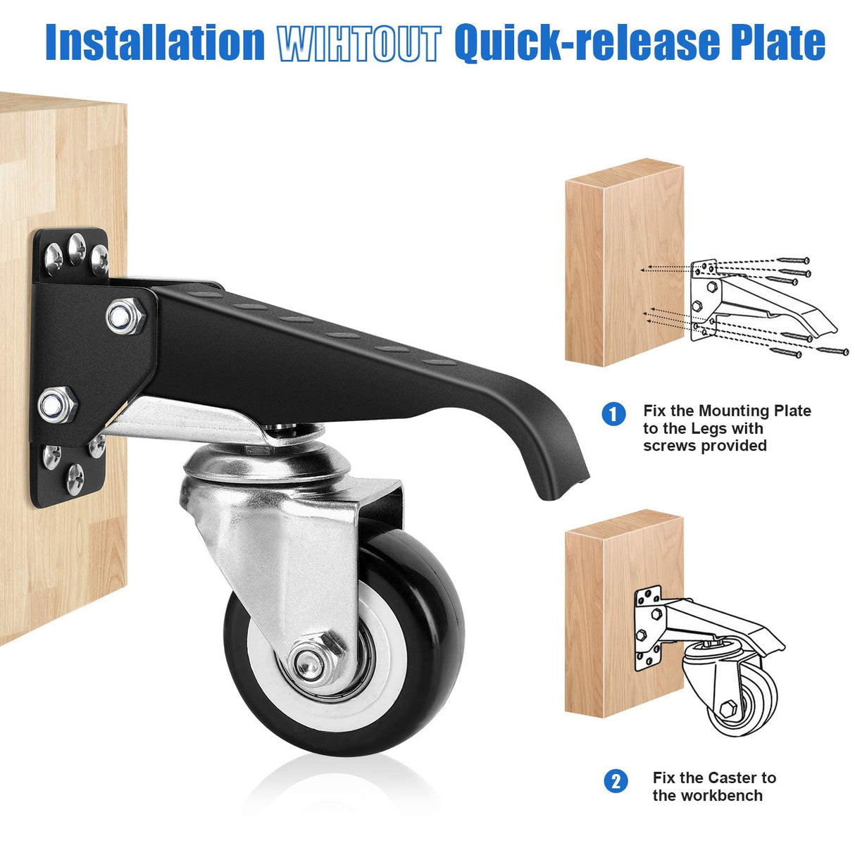 DOZAWA Retractable Workbench Casters with Quick-Release Caster Plate Set (4PK) 700lb Load Capacity, 2 Mounting Options DOZAWA