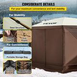 VEVOR 12 * 12ft 6 Sided Pop-up Canopy Shelter Tent with Mesh Windows, Portable Carry Bag, Stakes, Large Shade Tents for Outdoor Camping, Lawn and Backyard, Brown/Beige VEVOR