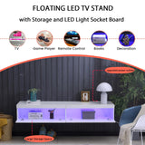 Vmobili Floating TV Stand with Led Lights,71" Wall Mounted Entertainment Center with Storage,TV Cabinet Stand with Power Outlet, Modern Wall Mounted Wood Media Console for Living Room,Bedroom Vmobili