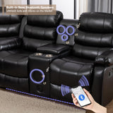 INSTORY 6-Seater Reclining Sofa Set, Faux Leather Living Room Set, Bluetooth Speakers, LED Lights, Drop Down Table, Cup Holders, USB Outlet, Storage Box (Black) INSTORY