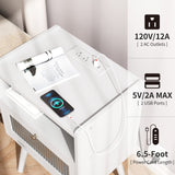 Mid Century Modern Nightstand with Charging Station, Bedside Tables with Glass Decorative Door, End Table Side Table with 2 Tiers Storage Space, for Bedroom, Living Room, White SOOWERY