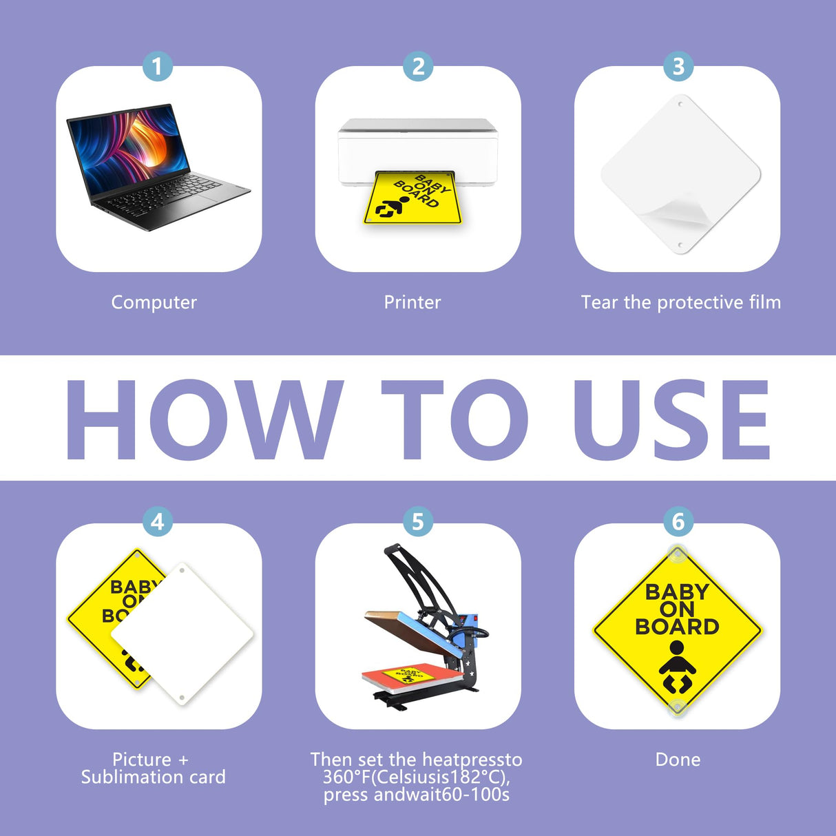 Metal Sublimation Signs, 10 Pack 6" x 6" Sublimation Blanks Suction Cup Car Window Sign Honysoal