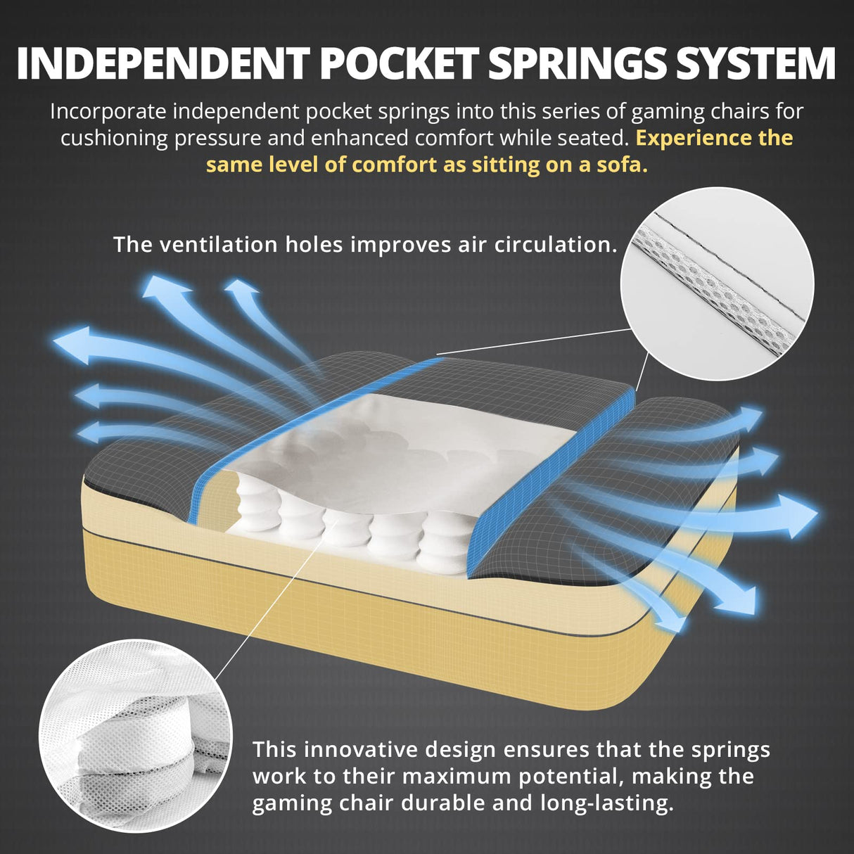 Dowinx Gaming Chair Breathable PU Leather Gamer Chair with Pocket Spring Cushion, Ergonomic Computer Chair with Massage Lumbar Support,Adjustable Swivel Task Chair with Footrest(Black&White) Dowinx