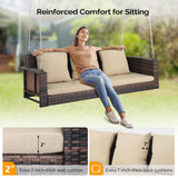 VINGLI Heavy Duty 800 LBS Wicker Hanging Porch Swing with Cushions & Chains, 5FT Outdoor Rattan Swing Bench for Garden, Yard, Lawn (Brown) VINGLI