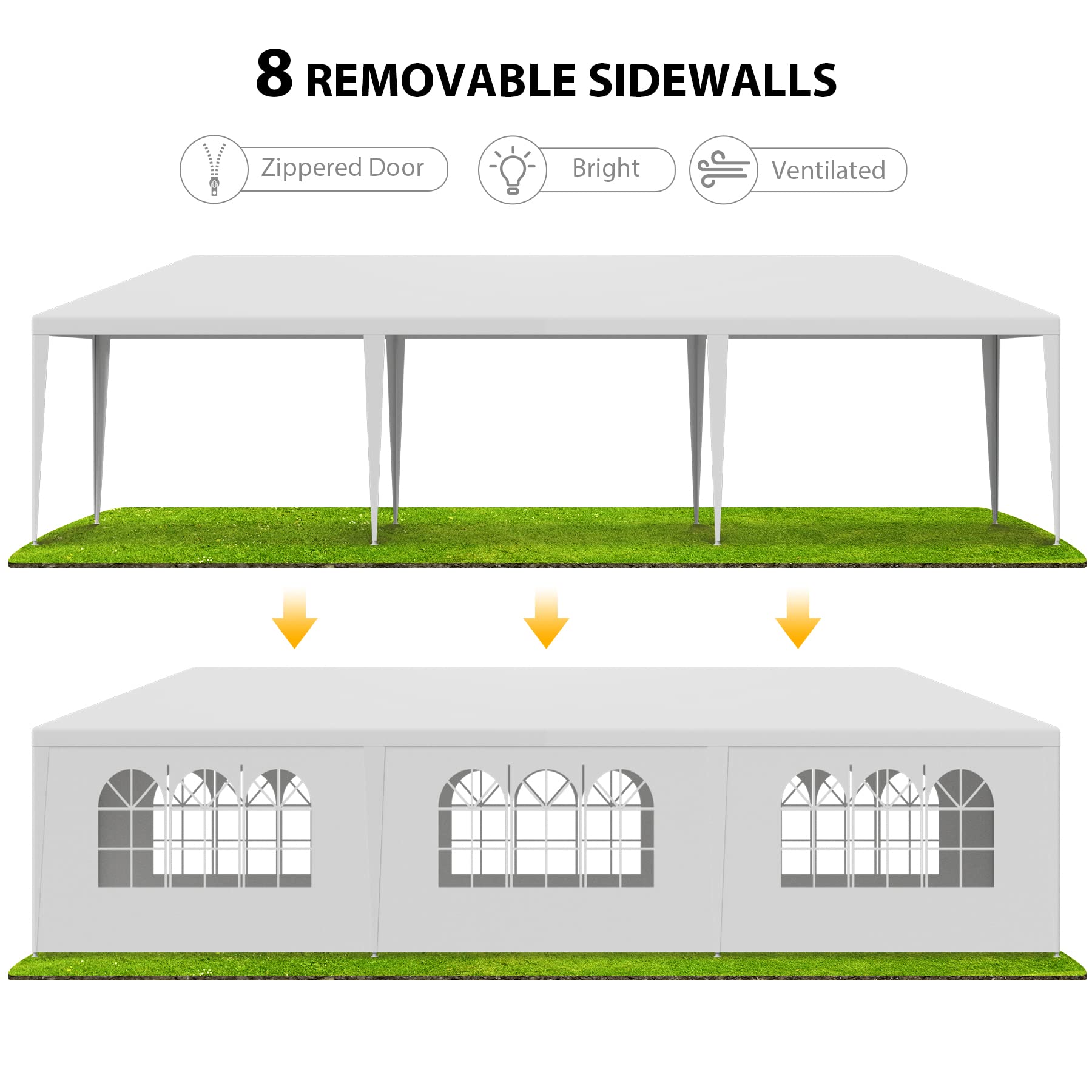 JupiterForce 10x30 Party Tent Outdoor Wedding Canopy Tents for Parties with Removable Sidewalls Heavy Duty Waterproof Gazebo Shelter BBQ Events Tent, White - WoodArtSupply