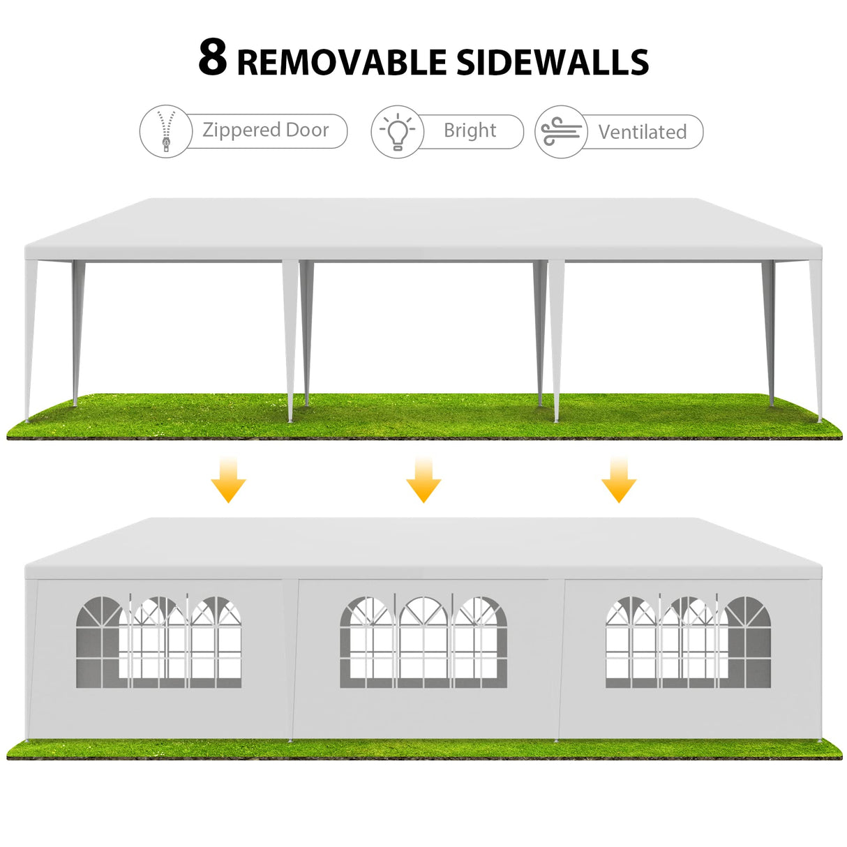 Smartxchoices 10' x 30' Outdoor Waterproof Gazebo Canopy Tent with Removable Sidewalls and Windows Heavy Duty Tent for Party Wedding Events Beach BBQ, White Smartxchoices