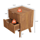 Nightstands Set of 2 with Drawers, Modern Large Striped Bed Side Table with 2 Drawers, Mid Century Modern Night Stand with 2 Drawers, Bedside Table End Table with 2 Drawers & Solid Wood Legs (Walnut) affeivul