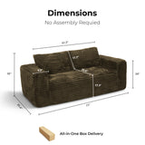 LIKIMIO 71" Loveseat Sofa in a Box - Plush Corduroy Deep Seat Couch, No Assembly Required, Space-Saving Design for Compact Living Room, Apartment, Home Office, Brown LIKIMIO