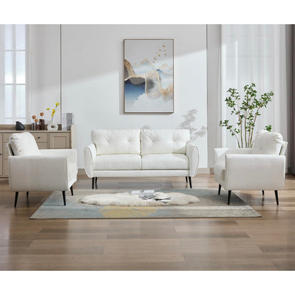 Sofa Couch 61" Small Loveseat Couches for Living Room White Leather Couch Mid Century Modern Tufted Mini Sofa Comfy Office 2 Seat Settee Love Seat Small Couches for Small Spaces Bedroom (3, White)