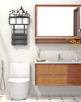 Wall Mounted Towel Rack for Bathroom - Bath Storage Holder Set Above Toilet, Rolled Towel Shelf Organizer, Wood Vertical Rack for Small Bathroom Decor, Black Aetyord