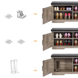 HOMSHO 2-Tier Storage Bench, Shoe Bench with Padded Seat Cushion, Entryway Bench with 2 Barn Doors, Adjustable Shelf, 13.8" D x 39.4" W x 17.7" H, for Entryway, Living Room, Bedroom, Greige HOMSHO