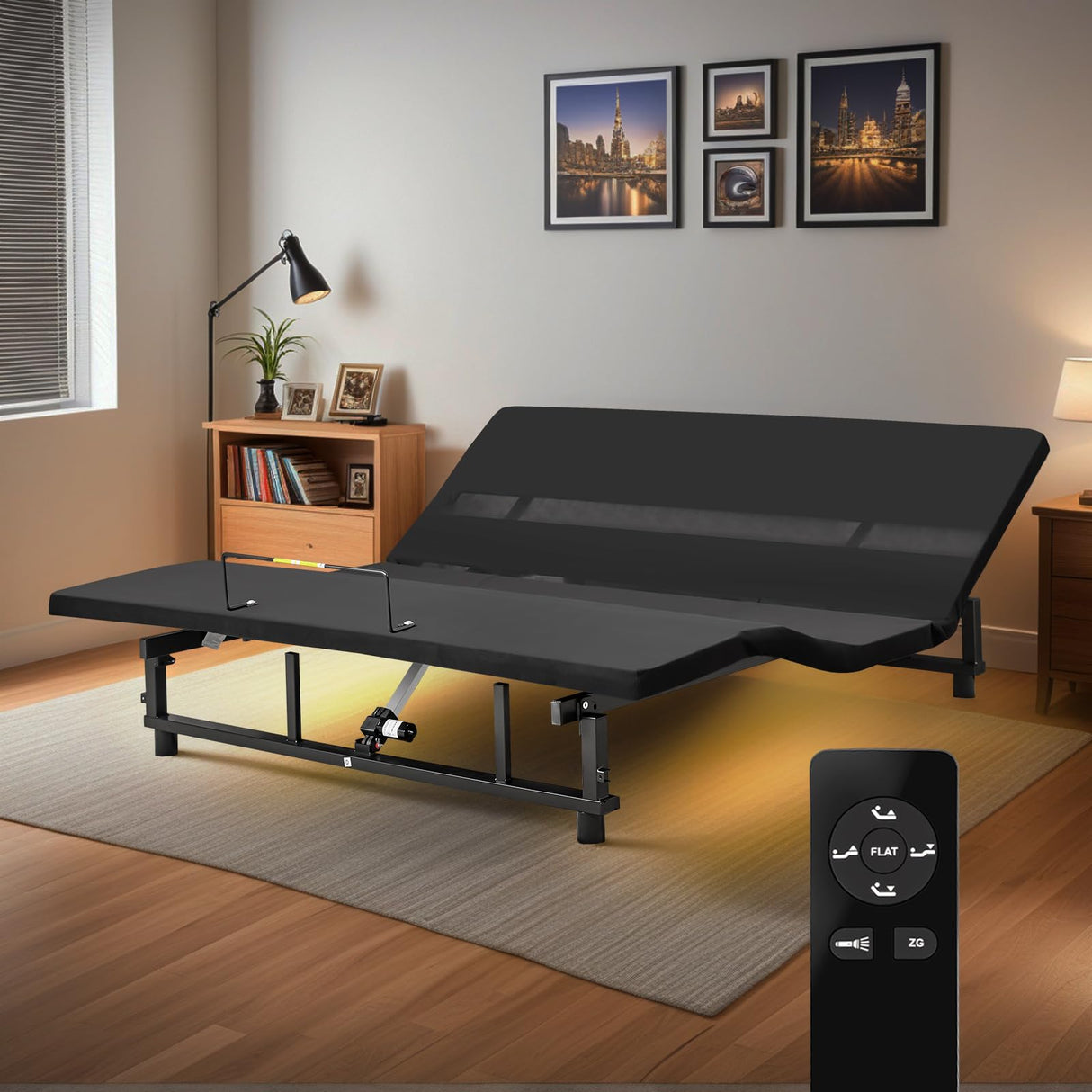 Donext Adjustable Bed Base Fabric Covered, King Bed Frame, Independent Head and Foot Incline, Zero Gravity Quiet Motor, Wireless Remote Control, 4 Ports USB, Under-Bed Nightlights, Electric Bed Base Donext