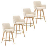 ONEVOG Modern 26" Counter Height Bar Stools Set of 4, Swivel Kitchen Island Tall Chairs with Back, Arm, Footrest and Solid Wood Legs, Linen Fabric Upholstered Farmhouse Barstools for Countertop, Beige ONEVOG