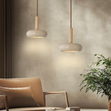 JIANTLAIUS 2PCS Japanese Wabi-sabi Style Pendant Light Round Natural Stone Shade Nordic Wood Chandelier Bedroom Bedside Light 12W for Living Dining Room Table Ceiling Hanging Lamp JIANTLAIUS