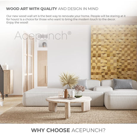 Acepunch 6 Finland Wooden 3D Wall Art Panel Home Decorative Sound Absorbing Dampening Tile Soundproofing Acoustic Music Insulator Noise reduction Studio Room Geometric Style 12x12in AP1234 Acepunch