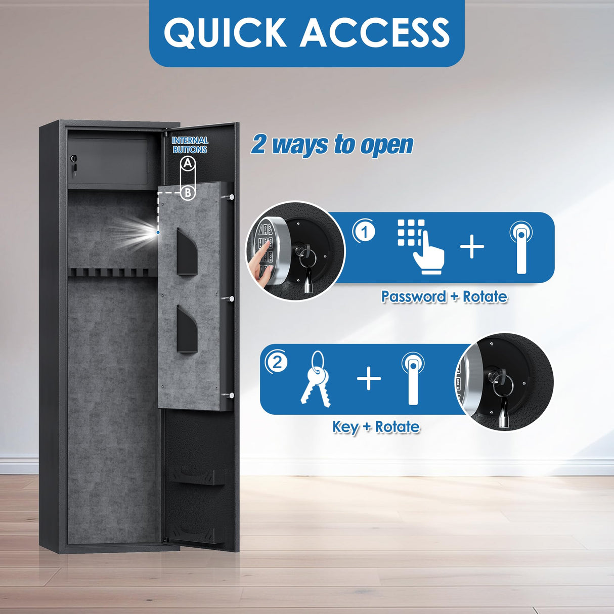 AOBABO 8-Rifle Gun Safe with Quick Access Keypad Lock, Security Cabinet Long Safes Gun Cabinet for Shotguns with Pistol Pocket Aobabo