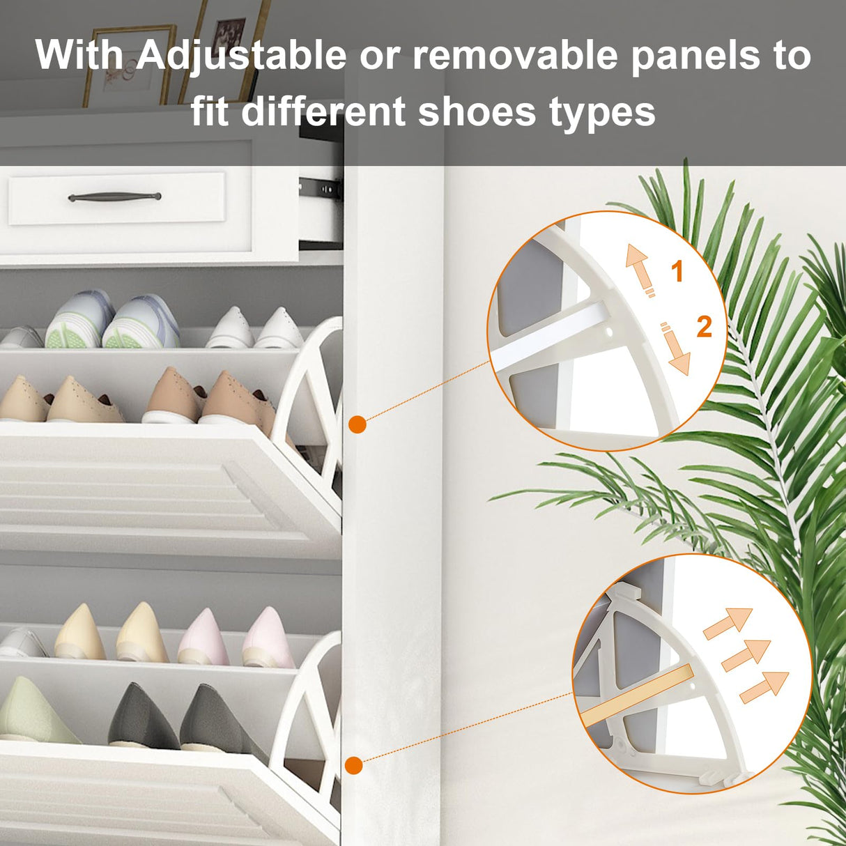 HANLIVES Hidden Shoe Cabinet for Entryway,Narrow Entry Shoe Storage Cabinet with Drawer,White Flip Down Shoe Rack Wood 4 Tier Slim Shoe Storage Organizer for Hallway,Apartment HANLIVES