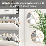 HANLIVES Hidden Shoe Cabinet for Entryway,Narrow Entry Shoe Storage Cabinet with Drawer,White Flip Down Shoe Rack Wood 4 Tier Slim Shoe Storage Organizer for Hallway,Apartment HANLIVES