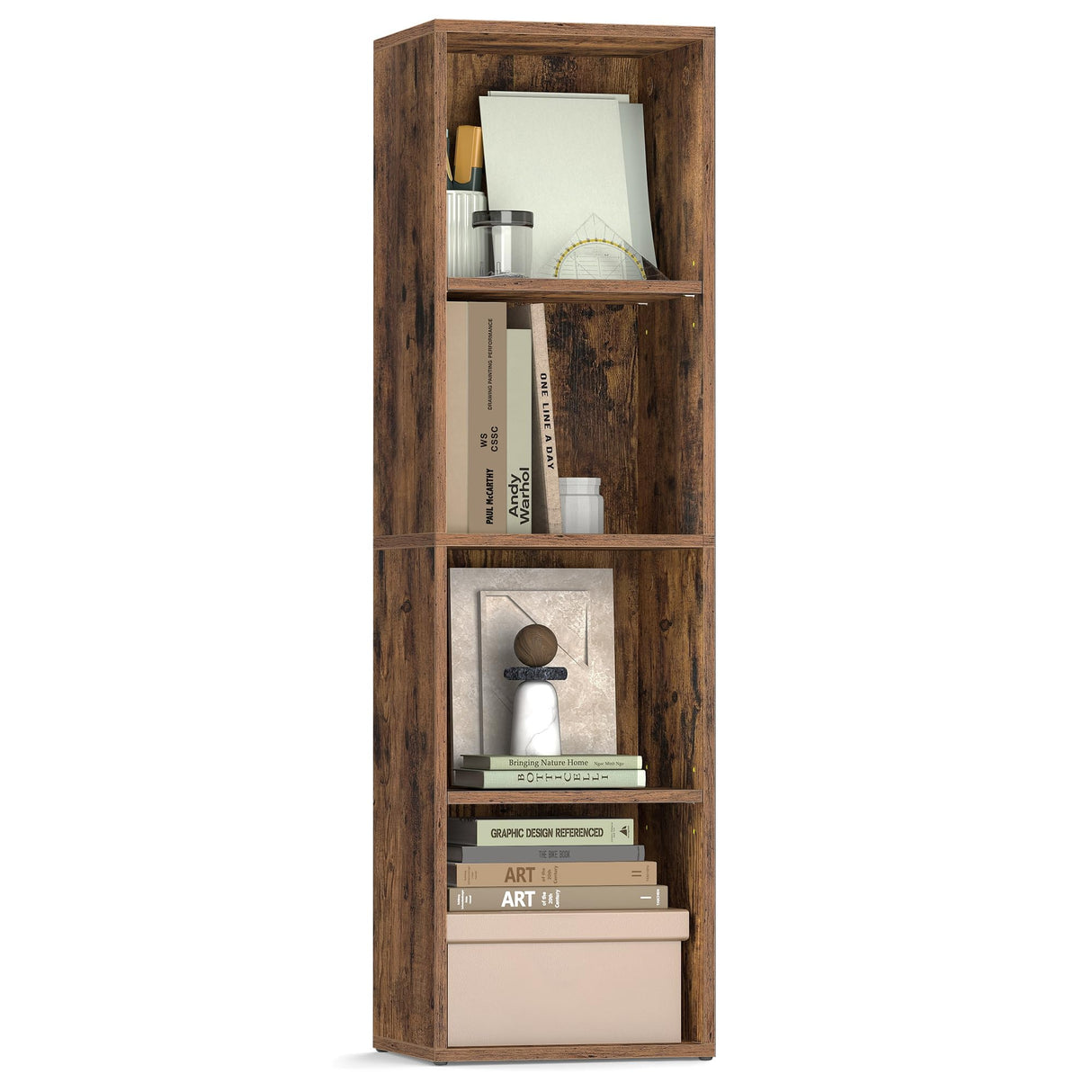 VASAGLE Custos Collection - Bookshelf, 4-Tier Bookcase, Book Shelf, Open Storage Shelf, 9.4 x 11.8 x 41.7 Inches, for Living Room, Home Office, Dining Room, Rustic Brown ULBC434K01 VASAGLE
