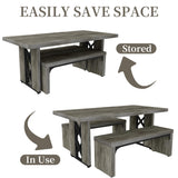 HIPIHOM 3-Piece Dining Table Set for 6-8 People, 70.8'' Rectangle Kitchen Table with 2 Benches for Breakfast Nook, Dining Room Furniture(Grey Table+Bench) HIPIHOM