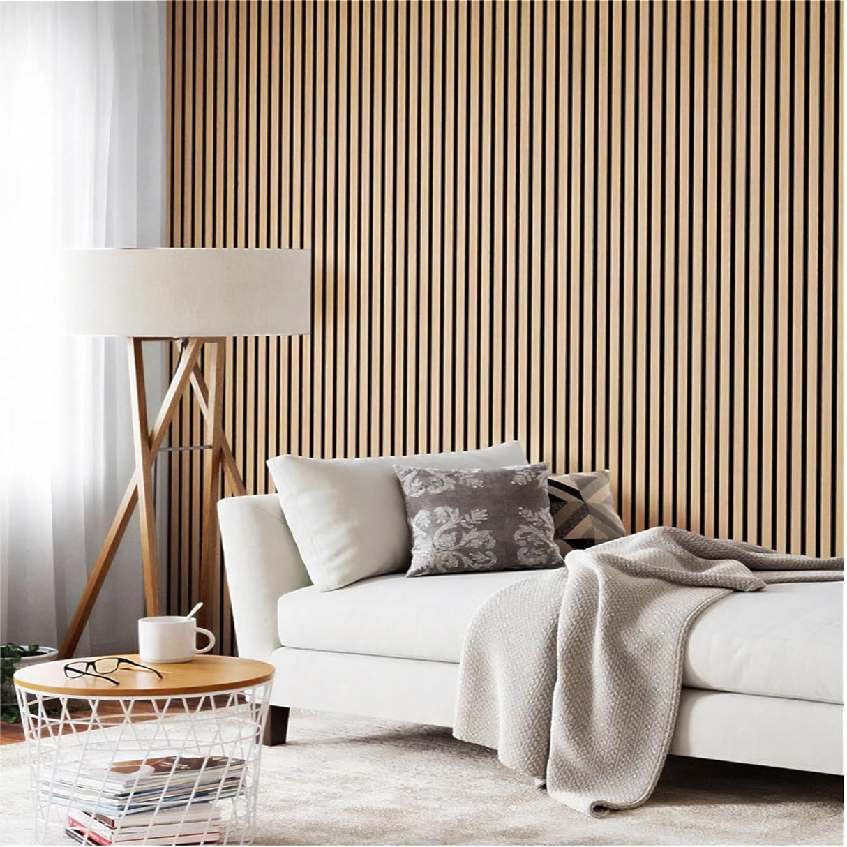 Wood Panels for Wall - Oak Acoustic Wall Panels - 4PK Wall Wood Panels - 94.49” x 12 - Soundproof Wall Panels for Decor - Acoustic Slat Wood Wall Panels for Interior Decoration of Walls (Oak) (Oak) ZETY HOME