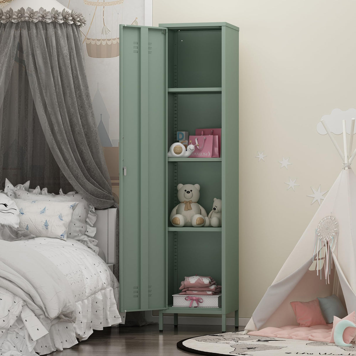 Elitehouse Single Door Mint Metal Locker with Adjustable Shelves, Green Tall Metal Locker Storage Cabinet，Easy Assembly for Living Room Bedroom （15.8”W x 15”D x 70.9”H ） Elitehouse