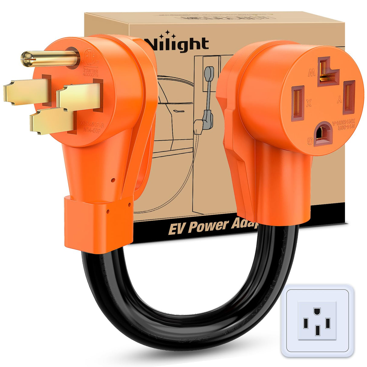 Nilight EV Dryer Charger Adapter Cord 50 Amp to 30 Amp 4 Prong Pure Copper 125V/250V Outlet to EV Dryer Plug Conversion Heavy Duty 10 Gauge Wire 14-50P to 14-30R 50M/30F Nilight