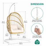 YITAHOME Wicker Swing Egg Chair with Cushions 350lbs, Foldable Hanging Basket Chair W/Stand Rattan Hammock Chair for Outdoor, Indoor, Patio, Bedroom - Beige YITAHOME