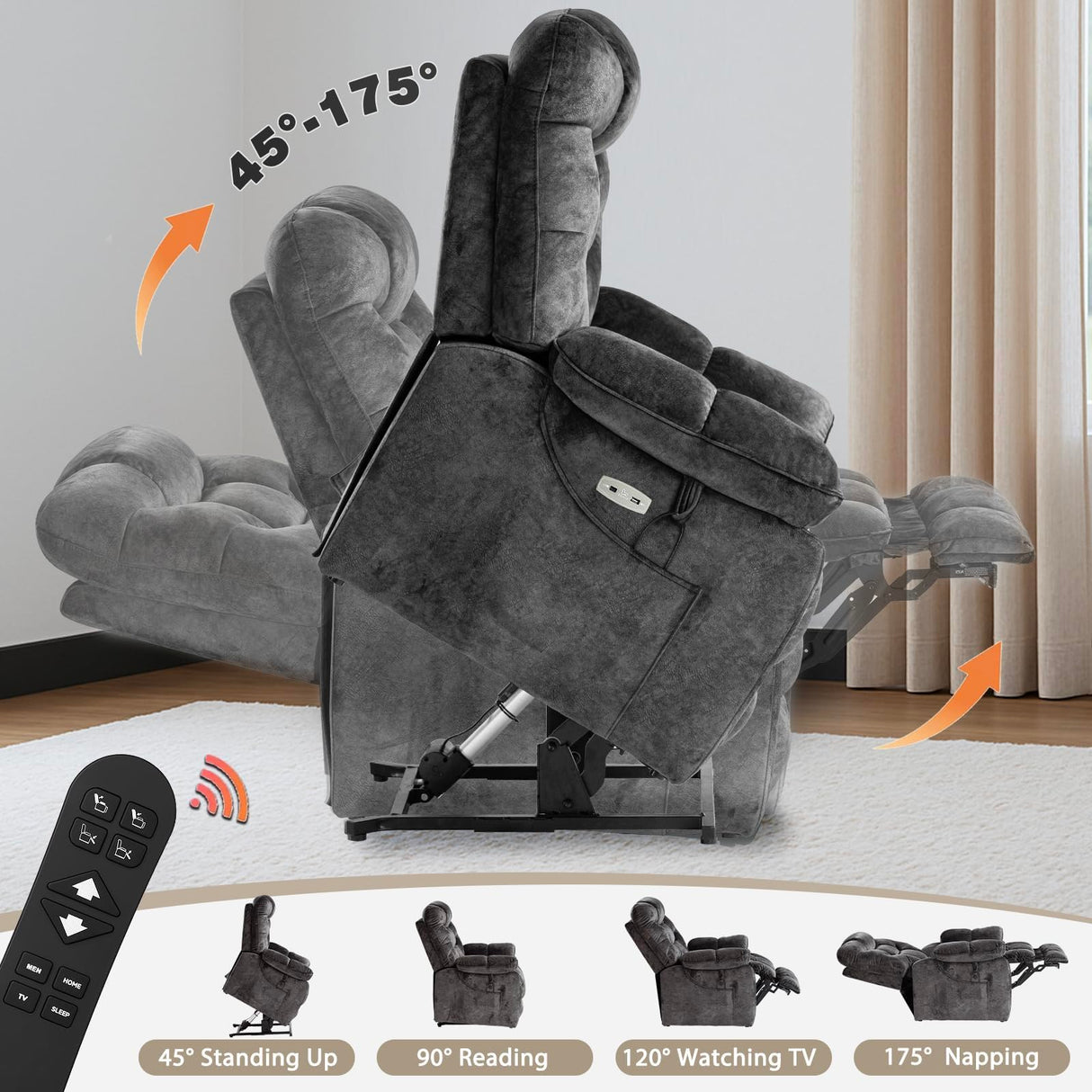 EONIX Large Lay Flat Power Lift Recliner Chair for Elderly with Heat and Massage, 400lbs Dual Motor Electirc Lift Chair with Extended Footrest, SLRY007062, Black EONIX