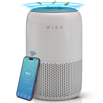 MIKO Air Purifier for Bedroom with 3-in-1 HEPA Filter & Sleep Mode, Whisper Quiet, Covers Up to 1200 ft, Smart Wi-Fi App Control - Removes Smoke, Allergens, Pets Hair, Dust, Odors, Pollutants