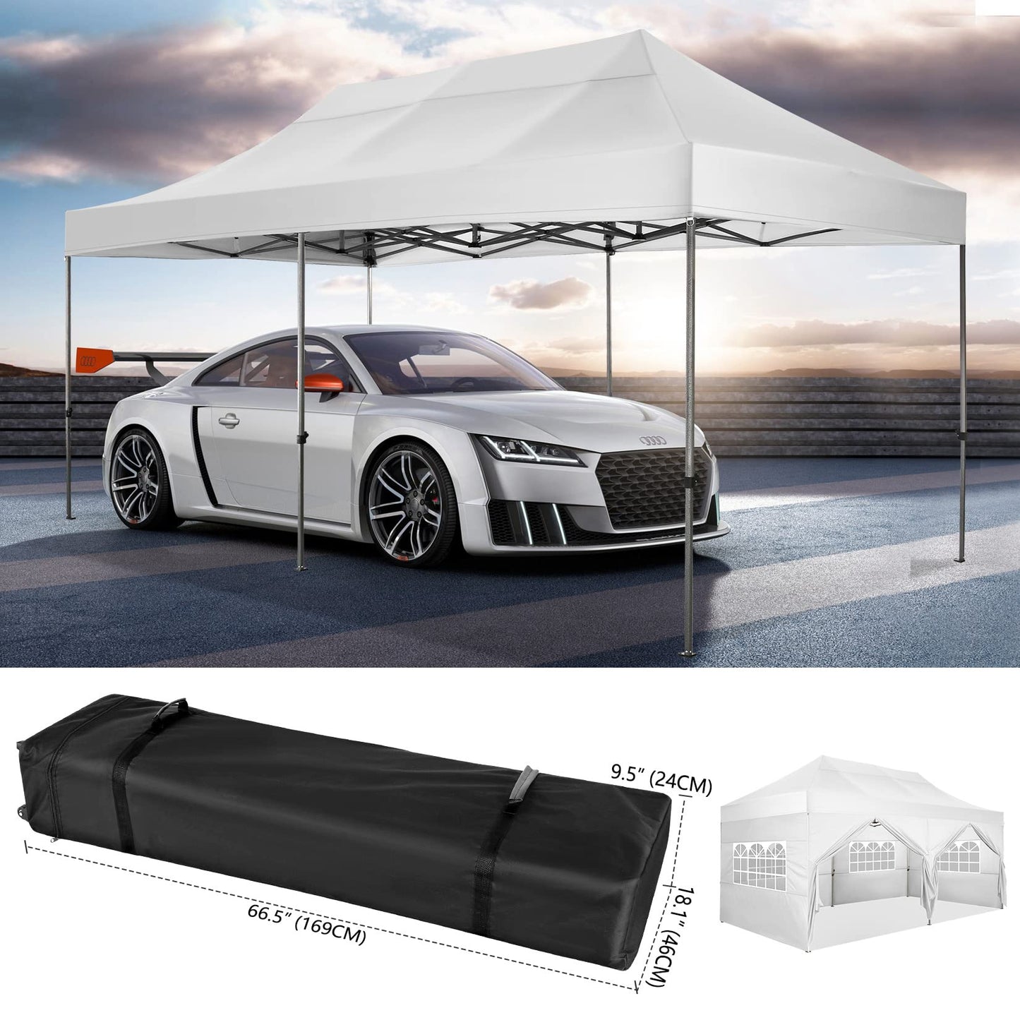 COBIZI 10x20 Heavy Duty Pop up Canopy Tent with 6 sidewalls Easy Up Commercial Outdoor Wedding Party Tents for Parties All Season Wind & Waterproof Gazebo Roller Bag,White(Frame Thickened)