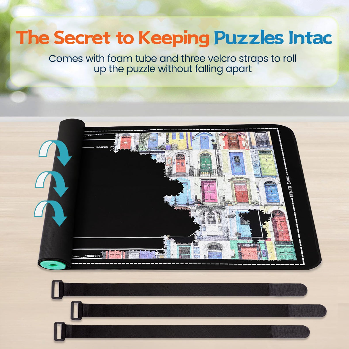 Pohxev Jigsaw Puzzle Mat Roll Up, Portable Saver Pad 48” x 30.7” Up to 2000 Pieces, Puzzle Matt Rollup with Non-Slip Rubber Bottom & Smooth Top. (6 Puzzle Sorting Trays & 1 Storage Bag) Pohxev