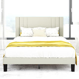 Queen Size Bed Frame, Velvet Upholstered Platform with Headboard, Beige(Beige, Queen (U.S. Standard)) Tyndall