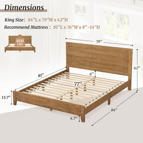Cozyman Bed Frame King Size, Acacia Wood Platform with Headboard, No Box Spring Needed, 800lb Capacity, Non-Slip Without Noise, Easy Assembly, Dark Wood Cozyman