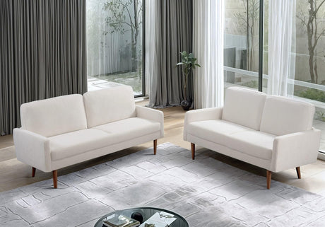 Kent 2 Piece Velvet Sofa and Loveseat Set, European Style with Modern & Vintage Flair, Upholstered 5 Seater Couch, Chic Living Room Furniture Seating for Home, Apartment or Office, Ivory Container Furniture Direct