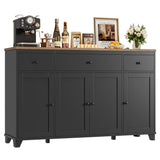 HIFIT 55" Large Kitchen Buffet Cabinet with Storage Drawers, Farmhouse Sideboard Buffet Table Storage Cabinet with Doors and Shelves, Wood Coffee Bar Cabinet for Kitchen Dining Living Room, Black HIFIT