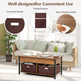 Tangkula Lift Top Coffee Table with Drawers, Multifunctional Pop-up Central Table with Lifting Tabletop, Concealed Compartment & 2 Folding Fabric Drawers, Home Living Room Furniture (Brown) Tangkula