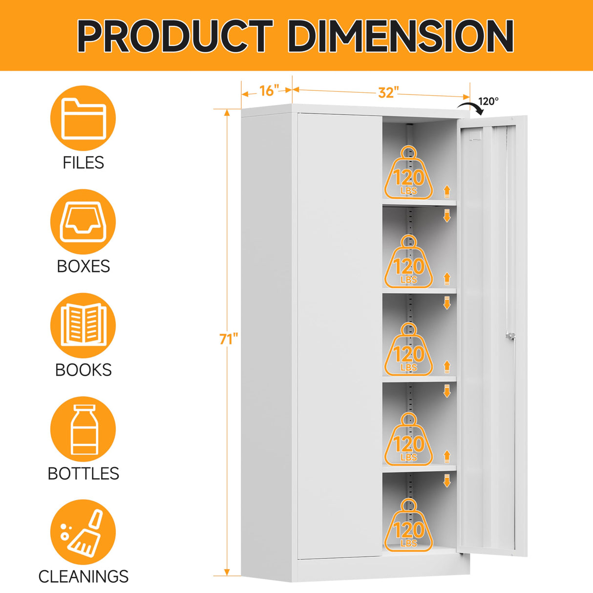 Kooyon Metal Storage Cabinet with Locking Doors and 4 Adjustable Shelves,71"" Tall Metal Garage Storage Cabinet,Metal Cabinet Storage for Office,Home,Garage,Gym,School (White/Required-Assembly) Kooyon