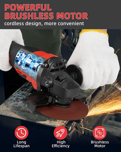 21v Cordless Power Angle Grinder Tool, 9500RPM Brushless 3-Variable-Speed Electric Metal Grinder with 1x4000mAH Battery&Battery Indicator, Cutting Wheels, Flap Disc and Auxiliary Handle for M - WoodArtSupply