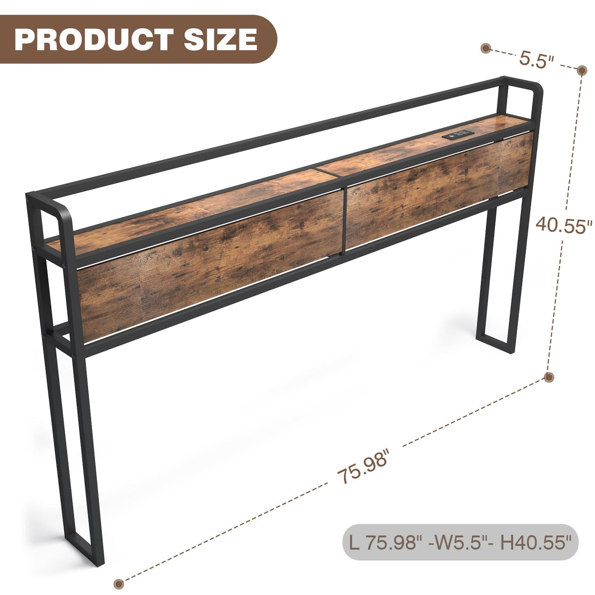 Curotunk Retro LED King Size Headboard with Storage and USB Charging Curotunk