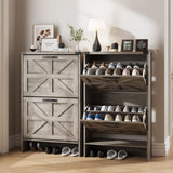 Halitaa Shoe Storage Cabinet for Entryway,Farmhouse Slim Shoe Cabinet with 2 Flip Drawers,Narrow Shoe Rack Cabinet for Entrance Hidden Shoes,Grey Halitaa