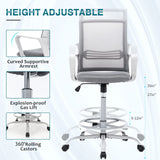 AFO Tall Office Drafting Chair with Ergonomic Lumbar Support, Armrests and Adjustable Foot Ring Breathable Mesh, Comfortable Padded Seat Cushion, for Standing Desk, Grey 18.5D x 18.9W x 45.47H Inch AFO