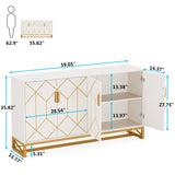 LITTLE TREE Storage Cabinet with Storage Shelves for Living Room, Modern Sideboard Buffets Cabinets Coffee Bar with Gold Metal Frame 4 Doors for Kitchen Dining Room Entryway Bedroom, White LITTLE TREE