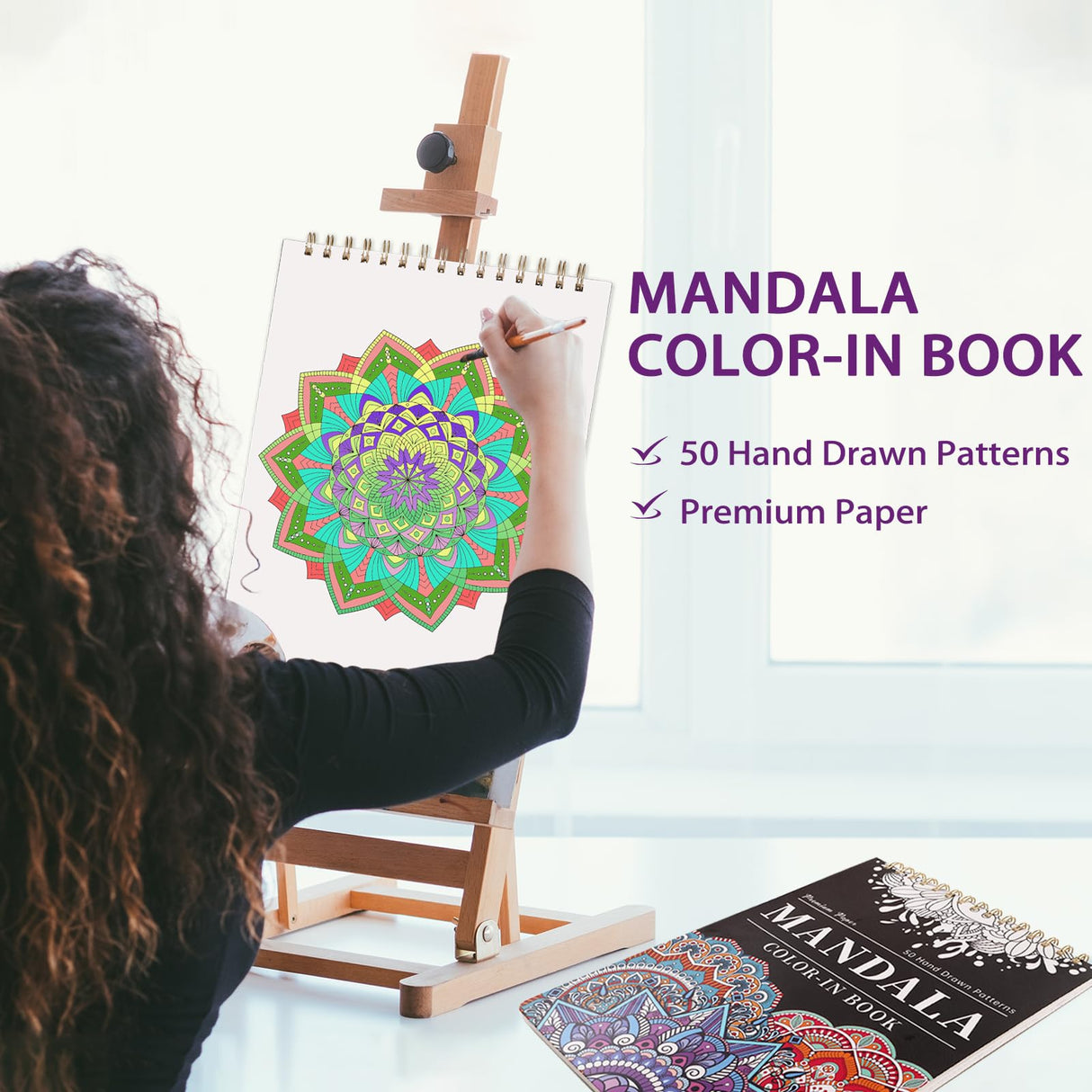 Mandala Coloring Book for Adults - 9" x 12" Coloring Book Spiral Bound, 50 Hand Drawn Mandalas Patterns for Relaxation & Stress Relief, Mindfulness Gifts Appointime