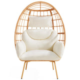 ONBRILL Oversized Egg Chair, Indoor Outdoor Egg Rattan Chair with PE Rattan, Steel Frame and Detachable Cushions, Wicker Lounger for Patio, Pool, Living Room, Bedroom - Beige ONBRILL