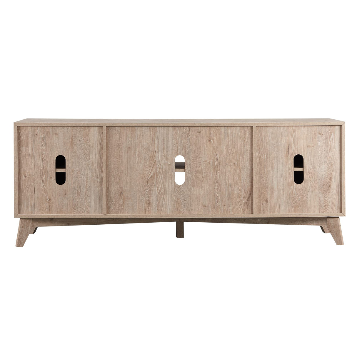 OKD TV Stand for 75+ Inch TV, Mid Century Modern Entertainment Center with Natural Rattan Door, Storage Shelves, Large Boho Media TV Console, Long Television Stand for Living Room, Oak OKD