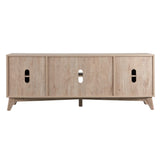 OKD TV Stand for 75+ Inch TV, Mid Century Modern Entertainment Center with Natural Rattan Door, Storage Shelves, Large Boho Media TV Console, Long Television Stand for Living Room, Oak OKD