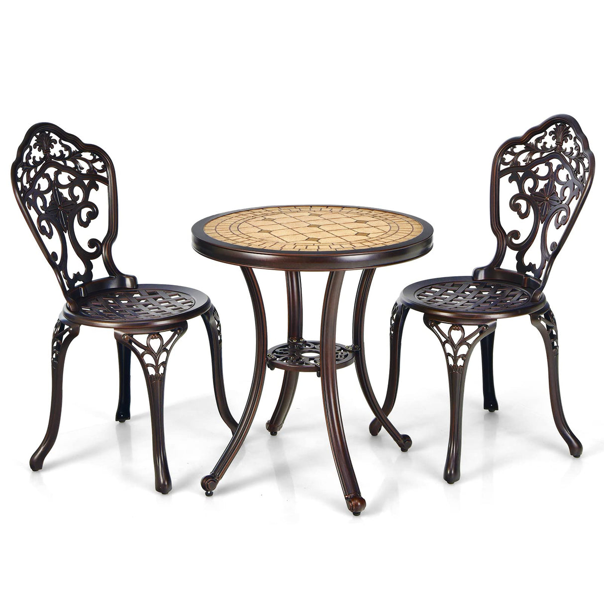 Tangkula 3 Pieces Patio Bistro Set, Cast Aluminum Outdoor Table and Chairs Set, Outdoor Round Bistro Table and Chairs Furniture for Porch, Balcony, Yard, Lawn, Poolside Tangkula